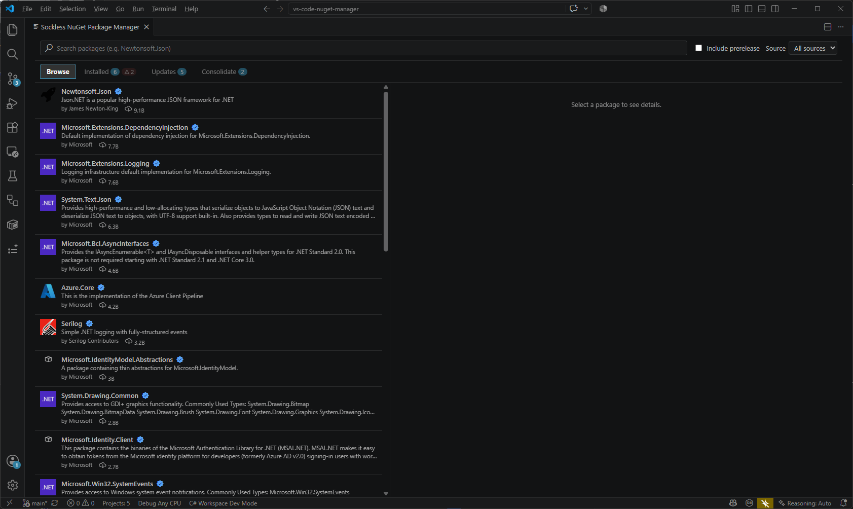 Browsing packages across every configured feed