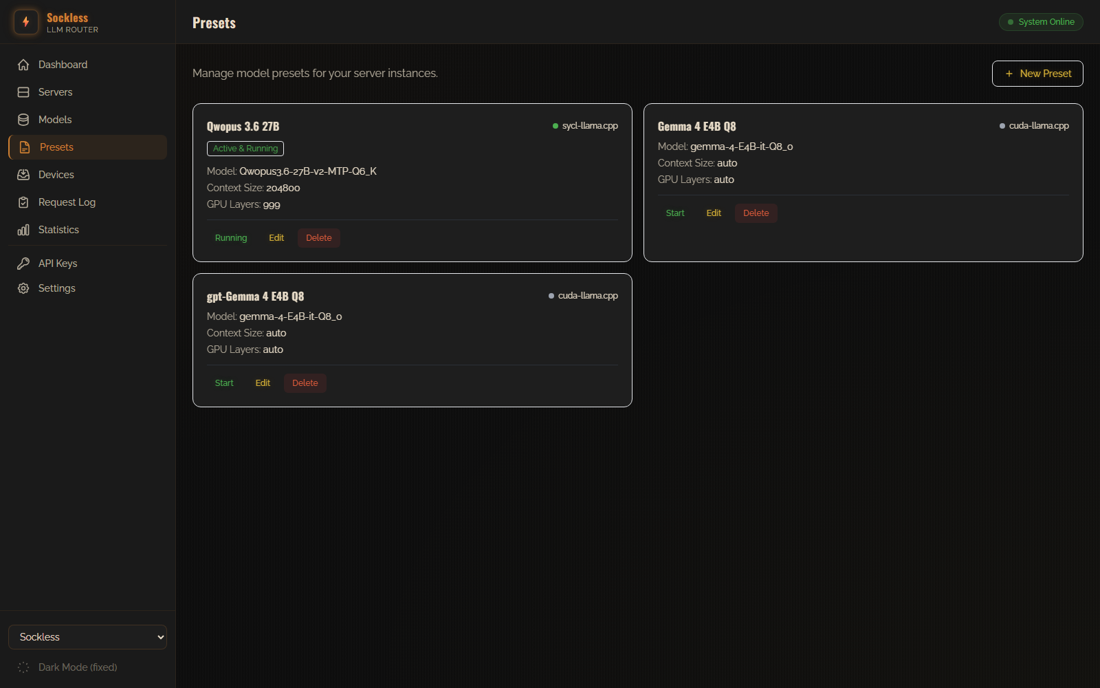 Model Presets & Affinity Routing