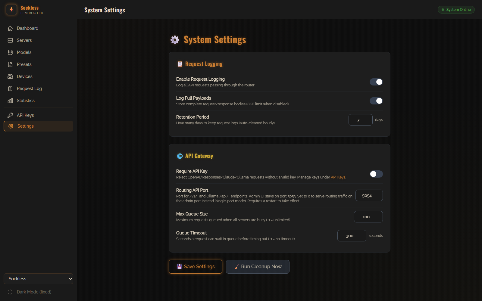 Tunable Gateway & Logging Settings