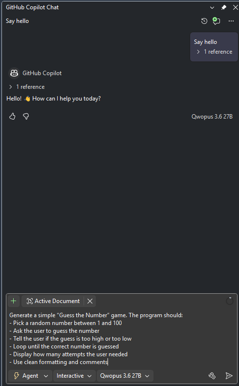 Prompt asking the agent to build a Guess the Number console game